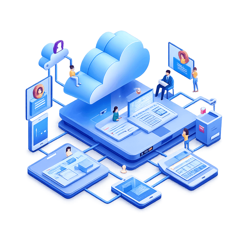 An isometric hybrid environment linking cloud, devices and on-premise systems