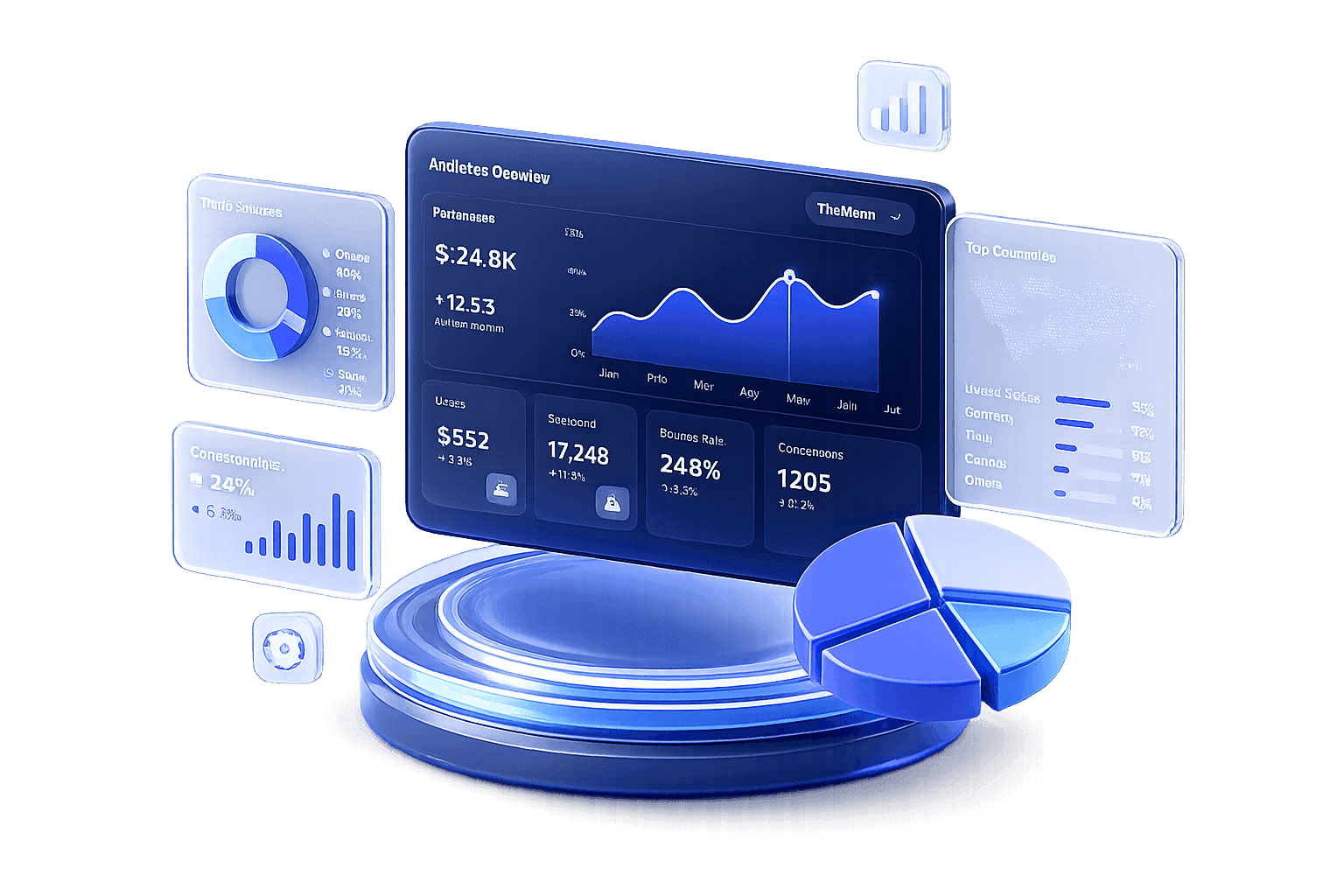 Floating analytics dashboards, charts and metrics above a layered data platform
