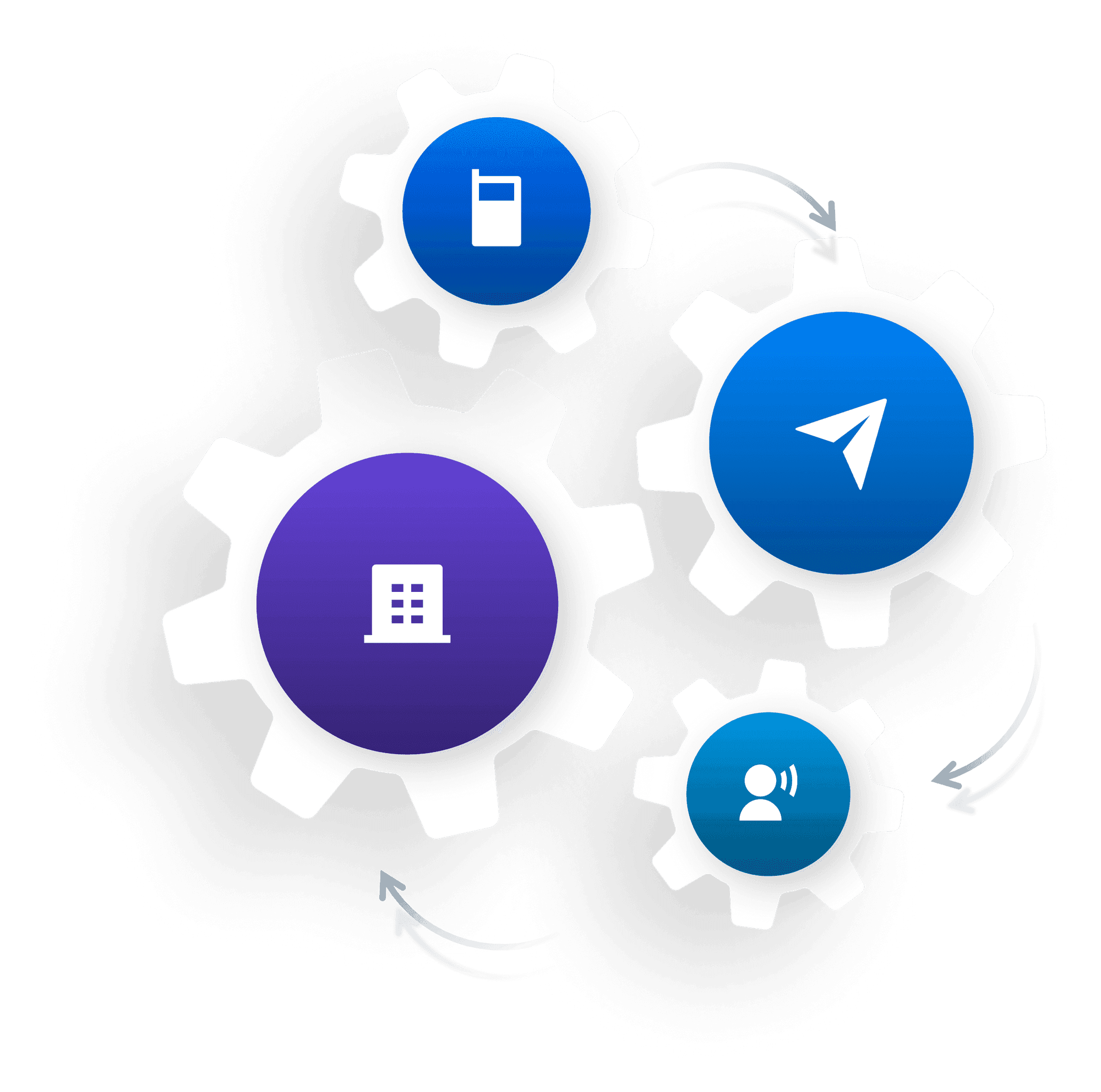 Interlocking gears carrying deployment, delivery and collaboration icons